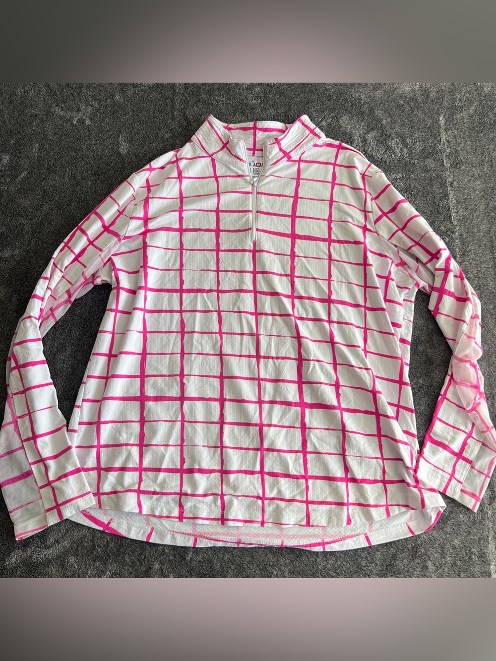 Ibkul Shirt Womens XXL 2XL White Pink Window Pane Long Sleeve Top Golf 1/4 Zip